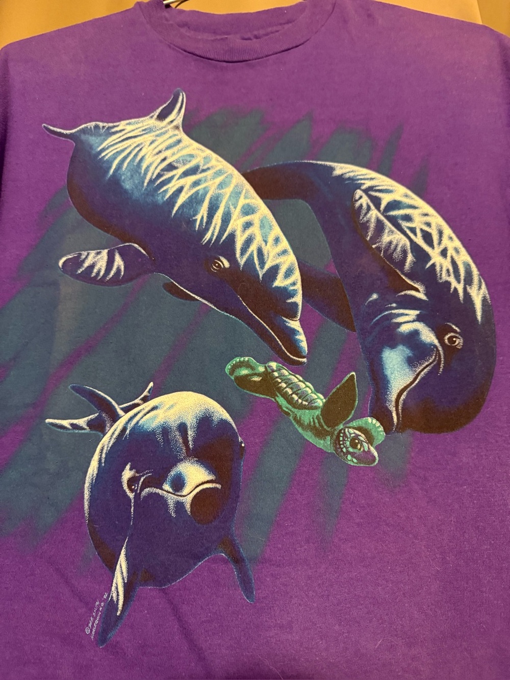 Vintage’92 Purple Dolphin Graphic Tee with Green Accent